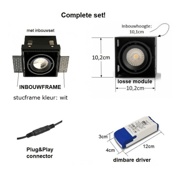 Led square trimless inbouwspot enkel zwart - Afbeelding 13