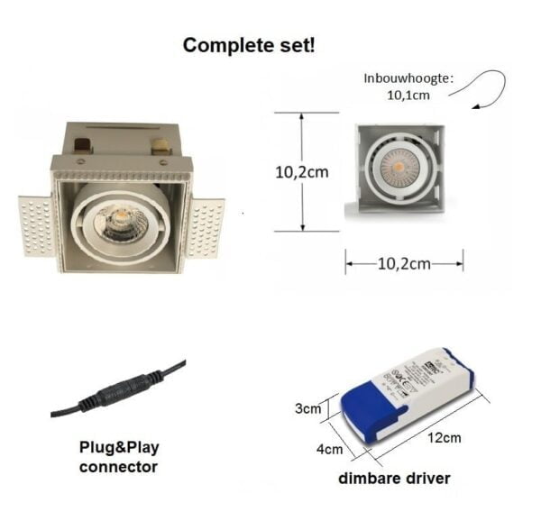 LED square trimless inbouwspot enkel wit - Afbeelding 8