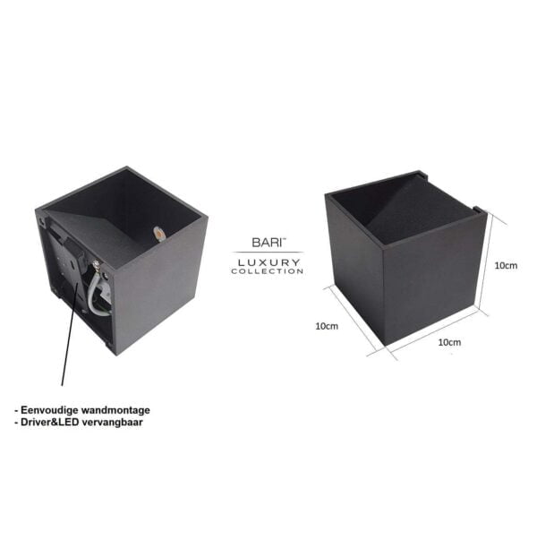 Wandlamp zwart led cube - Afbeelding 8