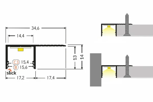 14mm verzonken led profiel voor gipsplaat en stucwerk - Enkelzijdig - Afbeelding 3