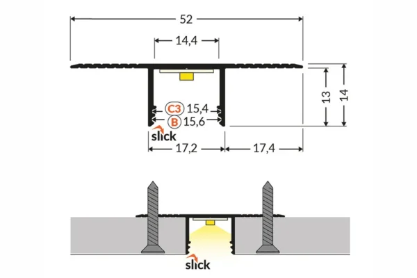 14mm verzonken Led Profiel voor gipsplaat en stucwerk - dubbelzijdig - Afbeelding 3