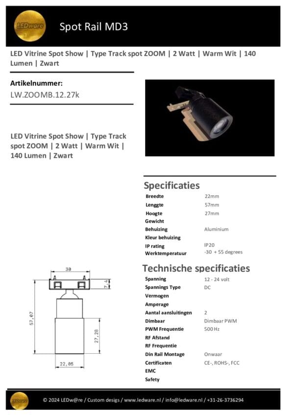 LED Vitrine Spot | Type Track Zwart 2 x meters | 8 Spots | Kit Zoom + DALI Dim - Afbeelding 3